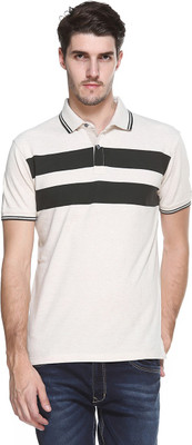 

Octave Striped Men's Polo Neck White T-Shirt, Natural
