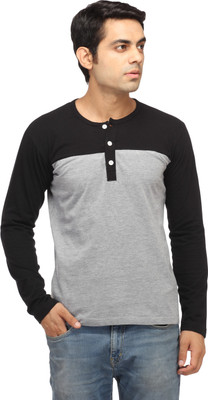 

Leana Solid Men's Henley Black, Grey T-Shirt, Grey-black 1