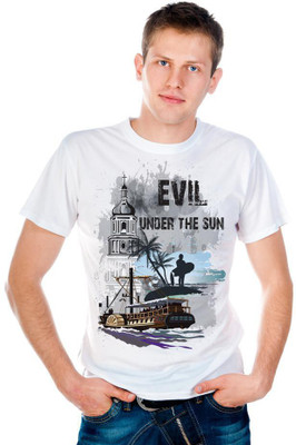 

6th Cross Graphic Print Men's Round Neck White T-Shirt
