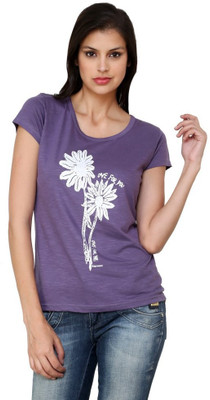 

Espresso Printed Women's Round Neck Purple T-Shirt