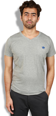 

Goswhit Solid Men's V-neck Grey T-Shirt, Deep grey