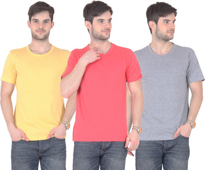 

FnMe Solid Men' Round Neck Multicolor T-Shirt(Pack of 3, Gajri;grey;yellow