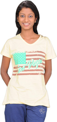 

Unimax Graphic Print Women's V-neck Yellow T-Shirt, Lemon yellow