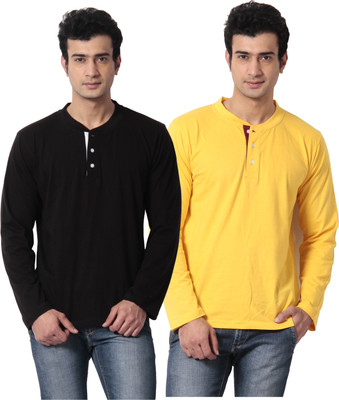 

Leana Solid Men' Henley Multicolor T-Shirt(Pack of 2