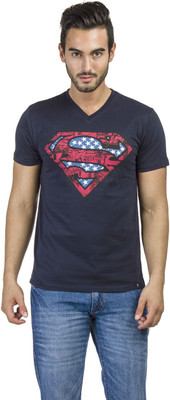 

Superman Printed Men' V-neck Blue T-Shirt, Navy