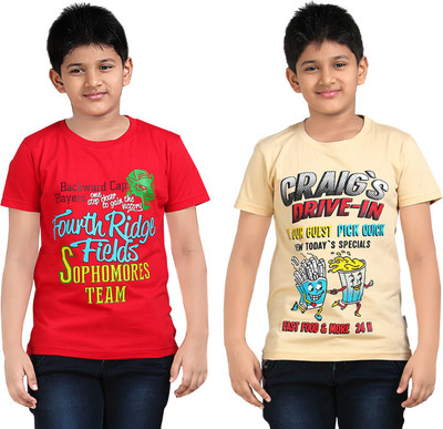 FabTag  - dongli Boys Printed Cotton Blend Regular T Shirt(Beige, Pack of 2)