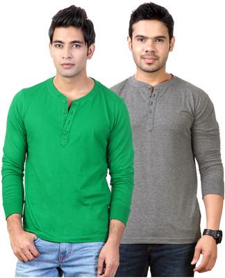 

Top Notch Solid Men's Henley Green, Grey T-Shirt(Pack of 2), Flag green;charcoal melange