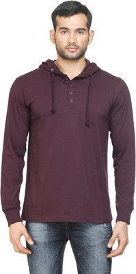 

Poshuis Solid Men' Hooded Maroon T-Shirt, Dark maroon