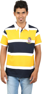 

Red Line Striped Men' Polo Neck Multicolor T-Shirt, H.navy/sun ye