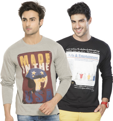 

Alan Jones Printed Men's Round Neck Black, Grey T-Shirt(Pack of 2)
