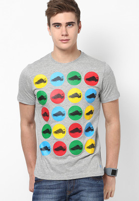

Ajile by Pantaloons Printed Men's Round Neck Grey T-Shirt, Dark grey melange