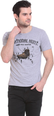 

Wild Hawk Graphic Print Men's Round Neck Grey T-Shirt