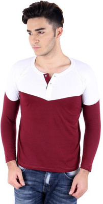 

BigIdea Solid Men' Henley Grey, Maroon T-Shirt