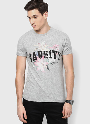 

Jack & Jones Printed Men's Round Neck Grey T-Shirt, Light grey melange