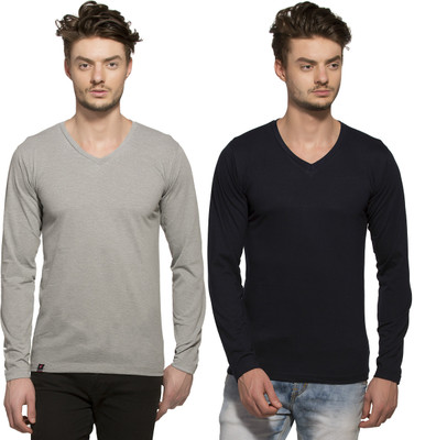 

Alan Jones Solid Men's V-neck Light Blue T-Shirt(Pack of 2, Milanch and navy