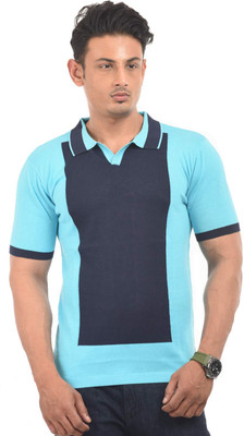 AMX Striped Men Polo Neck Light Blue T-Shirt