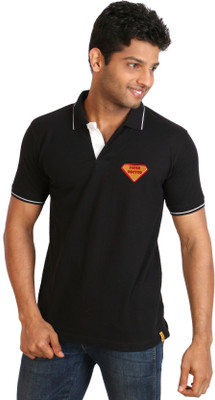 

Campus Sutra Solid Men Polo Neck Black T-Shirt
