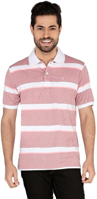 

The Cotton Company Striped Men' Polo Neck Pink, White T-Shirt