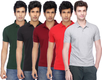 

Concepts Solid Men's Polo Neck Multicolor T-Shirt(Pack of 5, Black;bottlegreen;grey;maroon;red