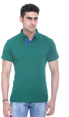 Colors & Blends Solid Men' Polo Neck Green T-Shirt, Bottle green