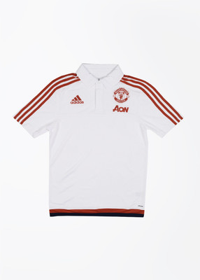 

ADIDAS Boys Striped Polyester T Shirt(White, Pack of 1, White/scarle/dkblue