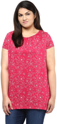 

Alto Moda by Pantaloons Printed Women's Round Neck Pink T-Shirt, Fuchsia
