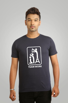 

Campus Sutra Printed Men Round Neck Blue T-Shirt
