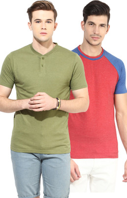 

Yellow Submarine Solid Men's Round Neck Red, Light Green T-Shirt(Pack of 2), Red/olive