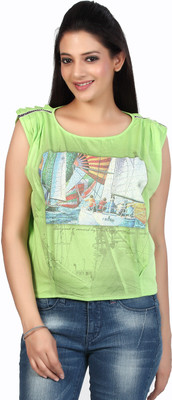 

Fritzberg Printed Women's Round Neck Green T-Shirt, Neon green 