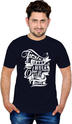 

INKIT Graphic Print Men' Round Neck Blue T-Shirt, Navy blue