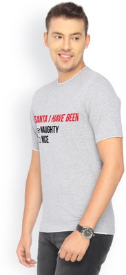 

Campus Sutra Printed Men Round Neck Grey T-Shirt