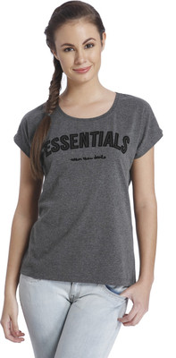 

Only Printed Women's Round Neck Grey T-Shirt, Dark grey melange