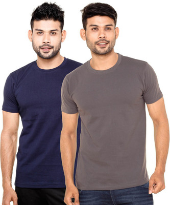 

FLEXIMAA Solid Men' Round Neck Dark Blue, Grey T-Shirt(Pack of 2