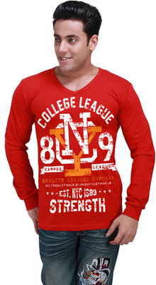 

Inkovy Graphic Print Men' V-neck Red T-Shirt