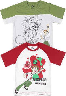 

Ben 10 Boys Printed T Shirt(Pack of 2, White_olive/white_red