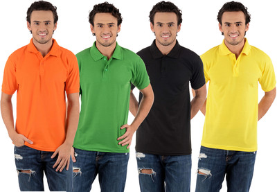

Blaze Solid Men's Polo Neck Multicolor T-Shirt(Pack of 4, Black;light green;orange;yellow