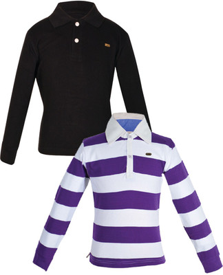

Gkidz Boys Solid, Striped Cotton T Shirt(Multicolor, Pack of 2, Black