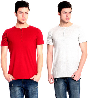 

Lemon & Vodka Solid Men's Henley Red, White T-Shirt(Pack of 2