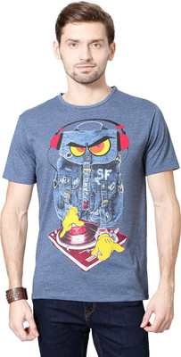 

SF Jeans by Pantaloons Solid Men' Round Neck Blue T-Shirt, Indigomelange
