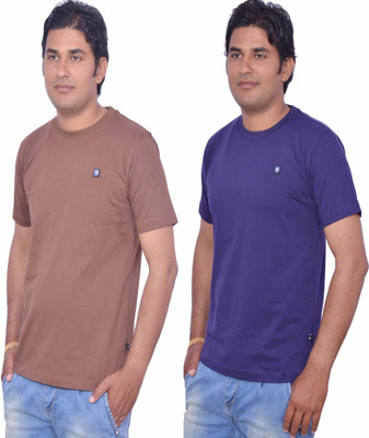 

Leaf Solid Men's Round Neck Brown, Purple T-Shirt(Pack of 2)