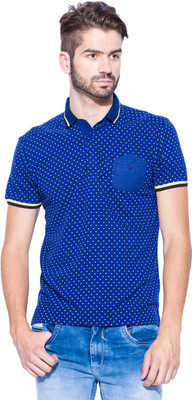 

Mufti Polka Print Men's Polo Neck Blue, White T-Shirt, Royal
