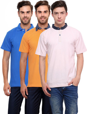 

Lemon & Vodka Solid Men' Polo Neck Multicolor T-Shirt(Pack of 3