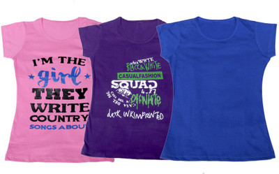 

IndiWeaves Girls Printed, Solid T Shirt(Multicolor, Pink & purple & blue