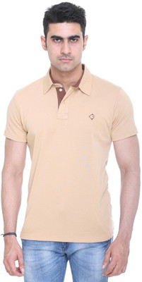 

Colors & Blends Solid Men' Polo Neck Beige T-Shirt