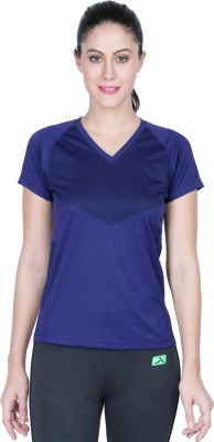 Vector X Solid Women V-neck Dark Blue T-Shirt at flipkart