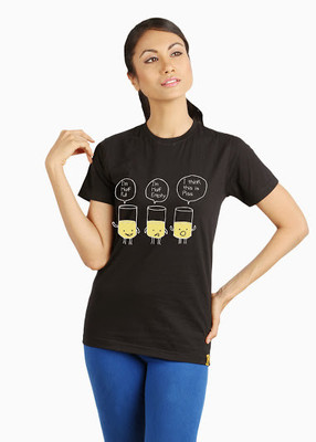 

Campus Sutra Printed Women's Round Neck Black T-Shirt