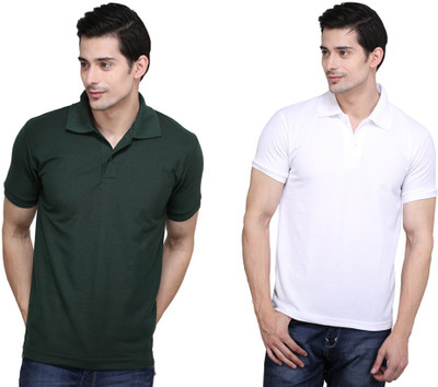 

Ilbies Solid Men's Polo Neck Multicolor T-Shirt(Pack of 2, Dark green - white