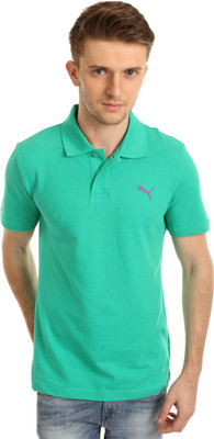 Puma Solid Men' Polo Neck Green T-Shirt, Vivid green
