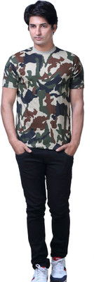 

Finger's Military Camouflage Men's Round Neck Multicolor T-Shirt, Military green