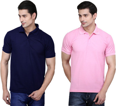 

Ilbies Solid Men' Polo Neck Multicolor T-Shirt(Pack of 2, Dark blue - pink